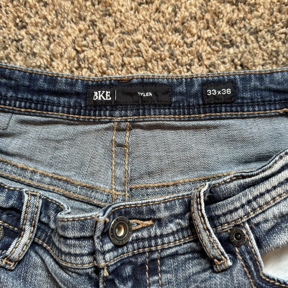 BKE Tyler Jeans Mens 33x36 Light Wash Blue Straight Leg Nice Fade Fit 32x35 Y2k - Picture 4 of 11
